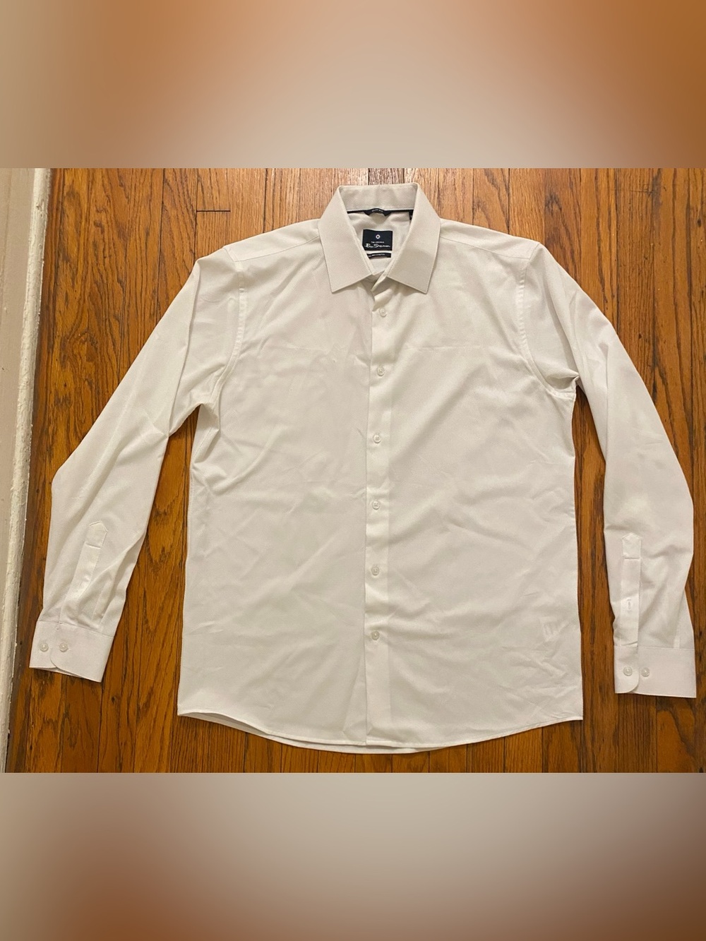 Ben Sherman White Dress Shirt Large 16-35 Stretch Slim Micro Dot Pattern BNWOT.